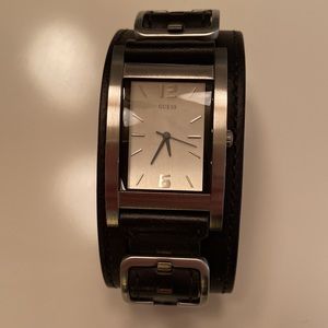 Guess Men’s Stainless Steel & Leather Cuff Watch